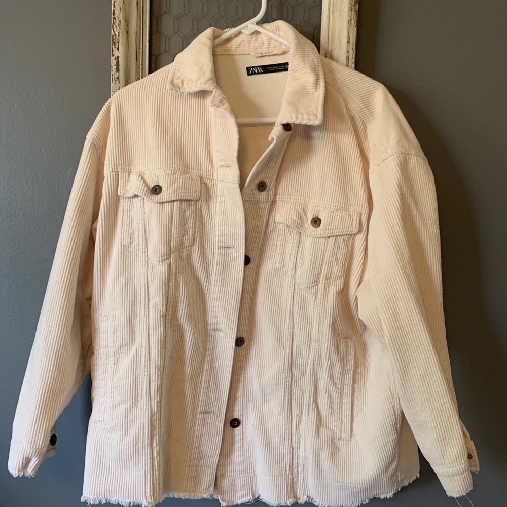 Zara off-white/light pink corduroy jacket